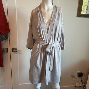 Intimo Donatella Lace Pinafore Set Nightgown & Wrap Nightcoat Grey Cream Blush S